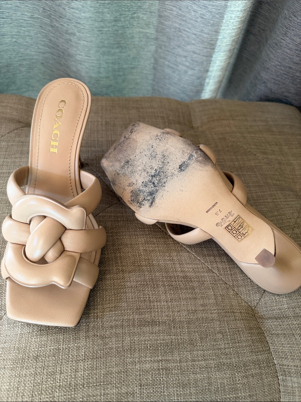 COACH Beige Knotted Leather Mule Heels - Picture 5 of 5